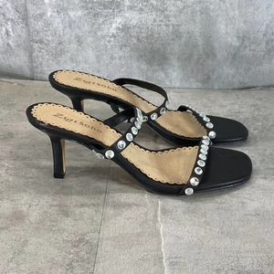 Zigi Soho Women's Black Lucy 2-Strap Rhinestone Square-Toe Sandals SZ 6.5